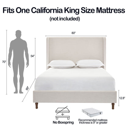 Harper tall headboard upholstered bed in beige fabric by HouseOfZazla; no box spring needed on Tampa Home & Garden Store