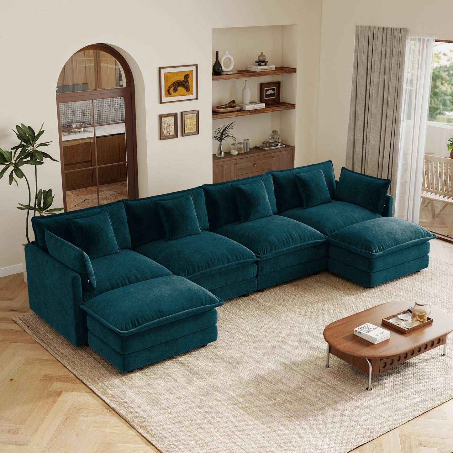 Oversized U Shape Chenille Sofa and Ottoman
