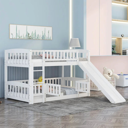 Low Bunk Bed With Slide Fence and Ladder