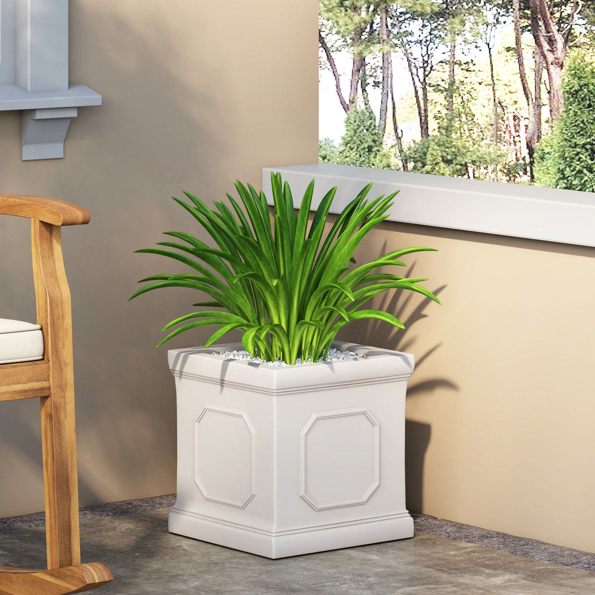 Durable Planter by HouseOfZazla, white paneled planter with lush green plant on Tampa Home & Garden Store