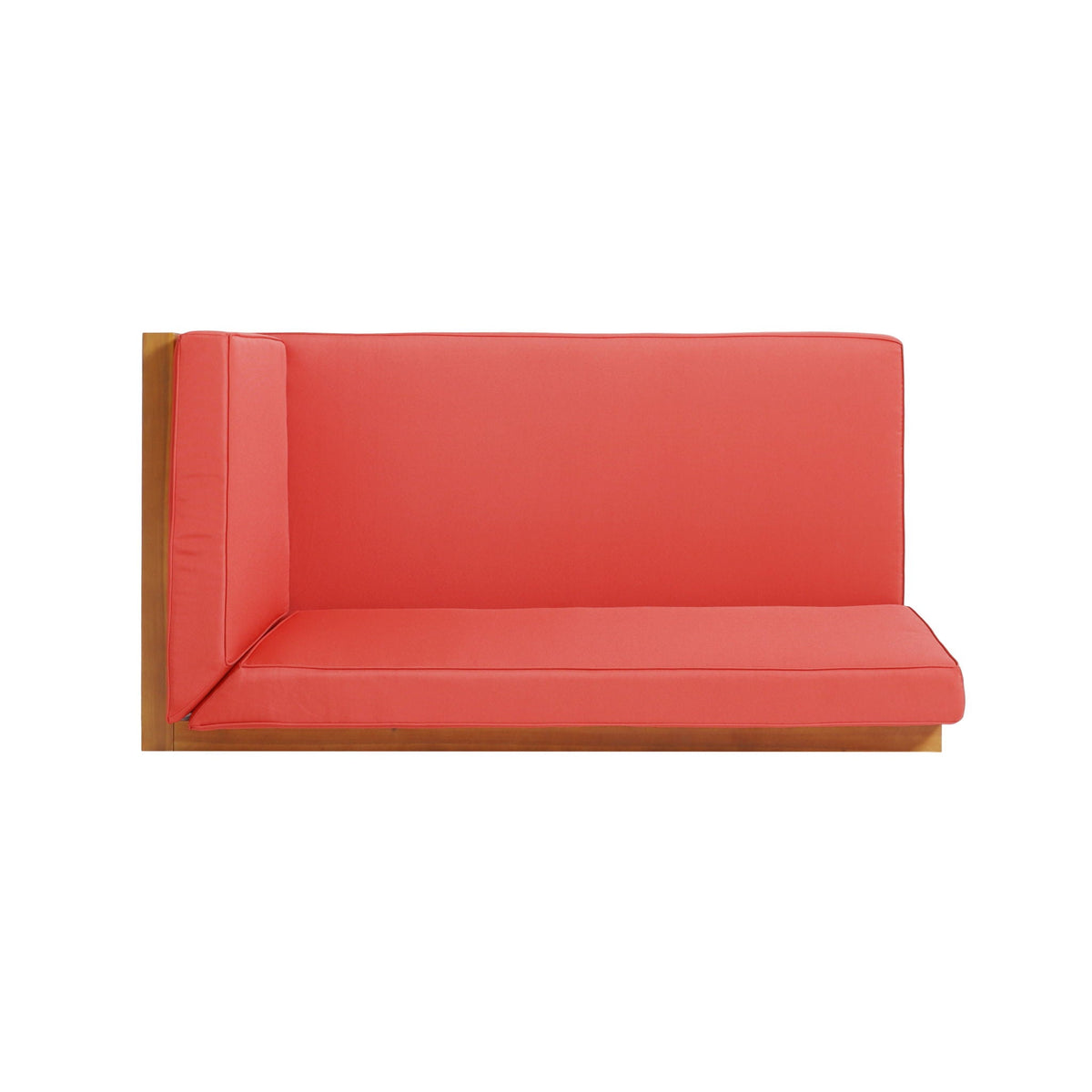 Brava X Back Corner Bench red outdoor seating with wood frame cushions on Tampa Home & Garden Store