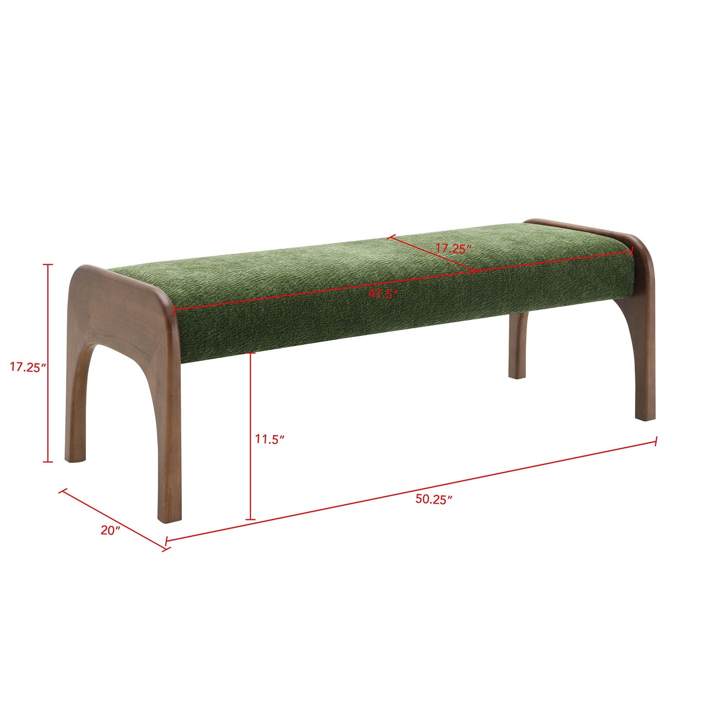HouseOfZazla modern upholstered kitchen bench in green fabric with wood legs 50.25 long on Tampa Home & Garden Store