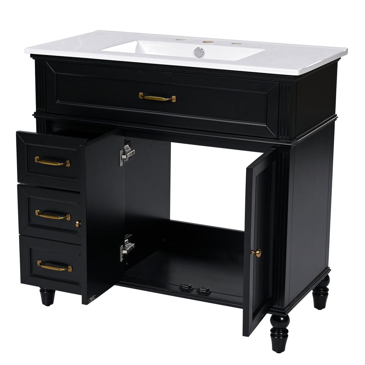 Bathroom vanity with sink and drawers by HouseOfZazla black solid wood with gold hardware on Tampa Home & Garden Store