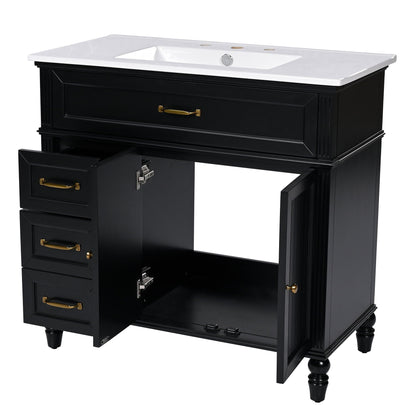 Bathroom vanity with sink and drawers by HouseOfZazla black solid wood with gold hardware on Tampa Home & Garden Store
