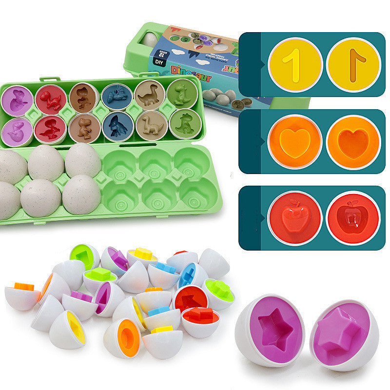 Baby learning egg toy set with colorful plastic eggs and shape inserts in a green tray on Tampa Home & Garden Store