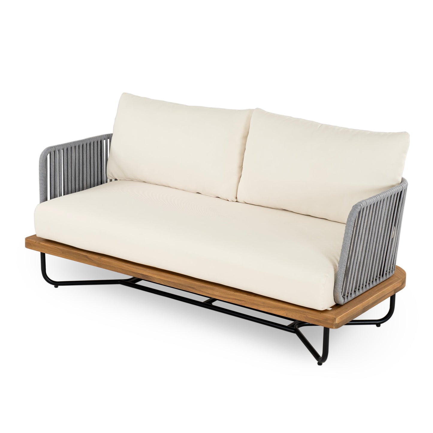 Lucca Outdoor 6 Seater Acacia Wood and Rope Patio Set with cushions on Tampa Home & Garden Store