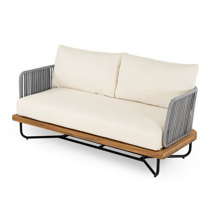 Lucca Outdoor 6 Seater Acacia Wood and Rope Patio Set with cushions on Tampa Home & Garden Store