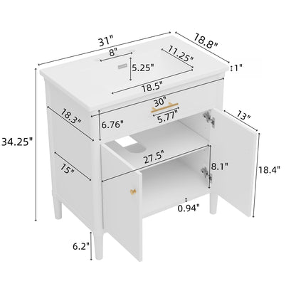 Bathroom vanity with sink by HouseOfZazla white soft-close doors adjustable shelf on Tampa Home & Garden Store