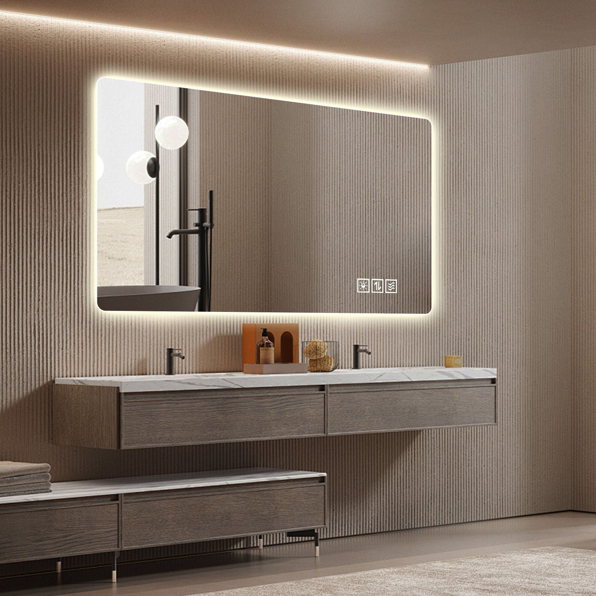 Wall Mounted LED Mirror with 3-Color Dimmable Light - Silver, backlit edge, HouseOfZazla on Tampa Home & Garden Store