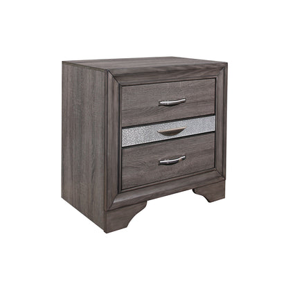Sparkle Nightstand with three drawers gray wood finish by HouseOfZazla with silver pulls on Tampa Home & Garden Store