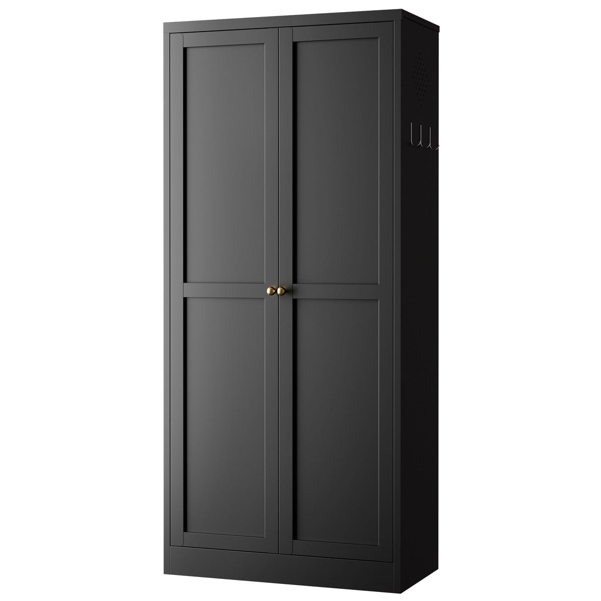 Kitchen Pantry Cabinet by HouseOfZazla in black with 2-panel doors and brass knobs on Tampa Home & Garden Store
