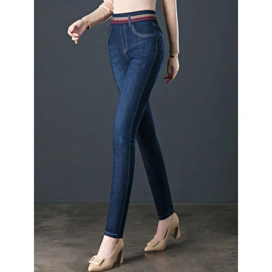 Elastic Waist Autumn And Winter Plus Velvet Padded Jeans in dark blue denim by FLIPSTYLEZLLC on Tampa Home & Garden Store