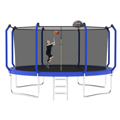 Outdoor Backyard Trampoline and Basketball Hoop