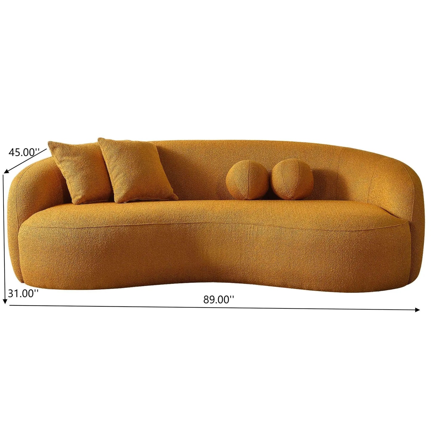 Drake Japandi Style Curvy Boucle Sofa, orange boucle, stationary by Unique Piece Furniture on Tampa Home & Garden Store