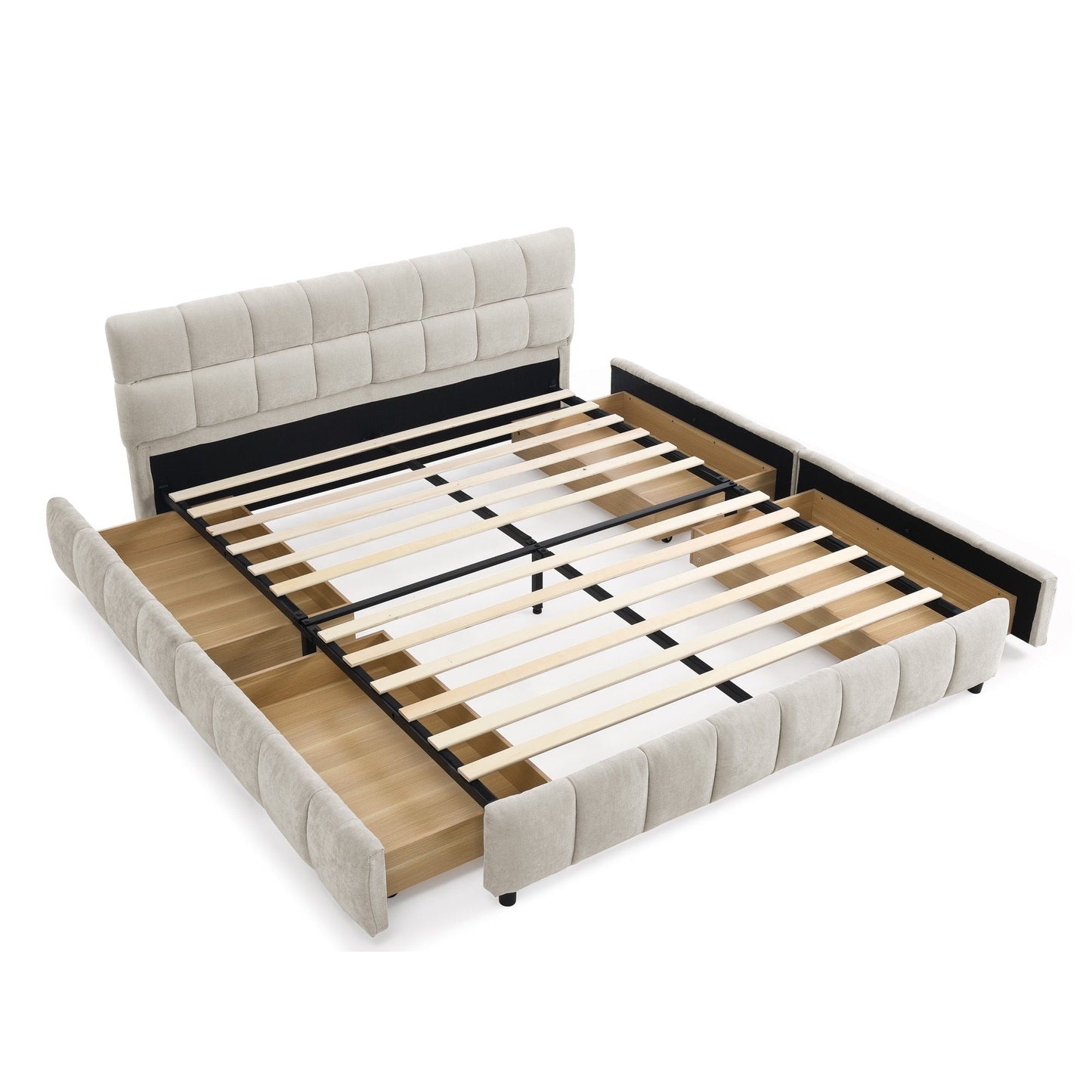 Modern Platform Bed and Thick Fabric Headboard