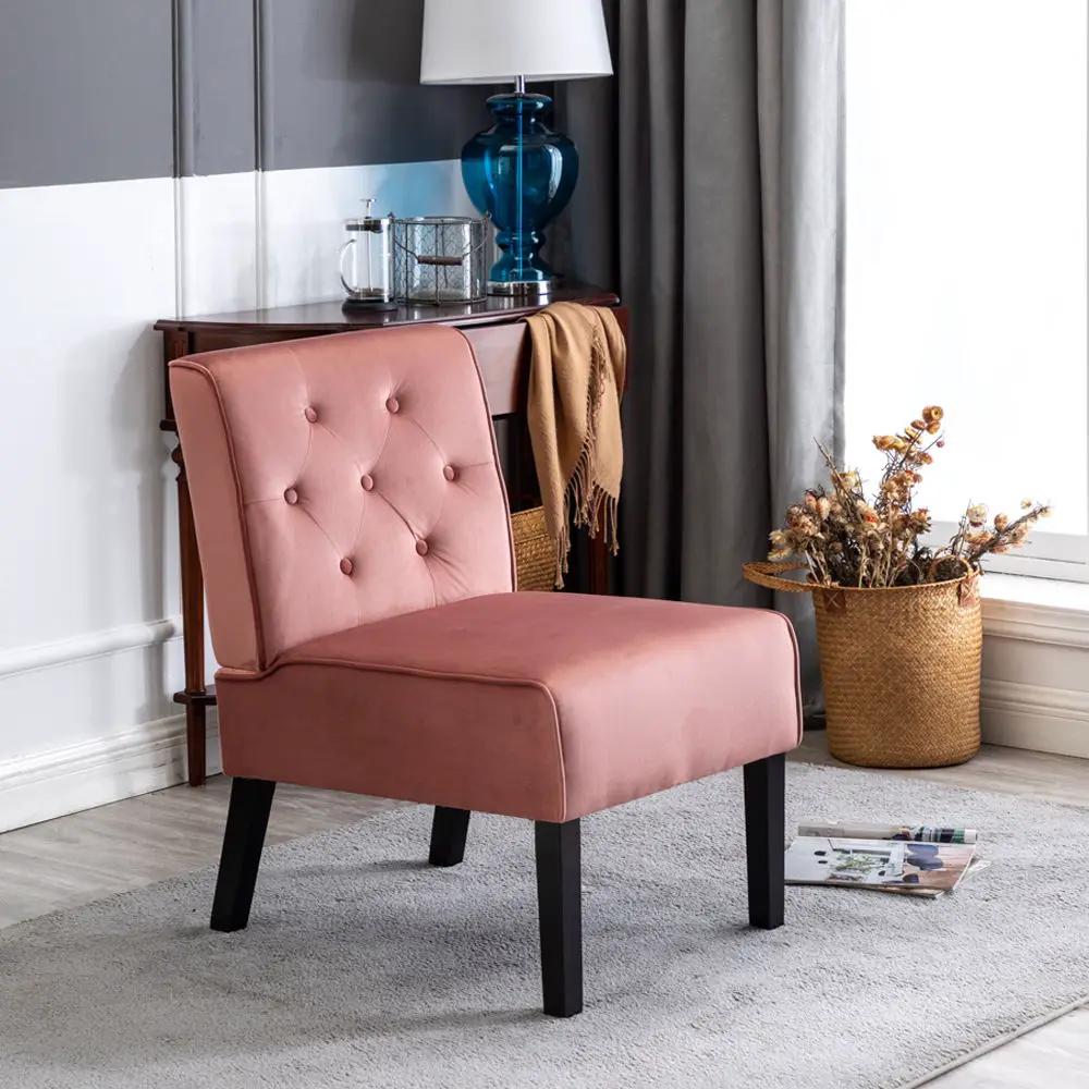 Reese armless button tufted pink living room chair set of 2 with black legs on Tampa Home & Garden Store