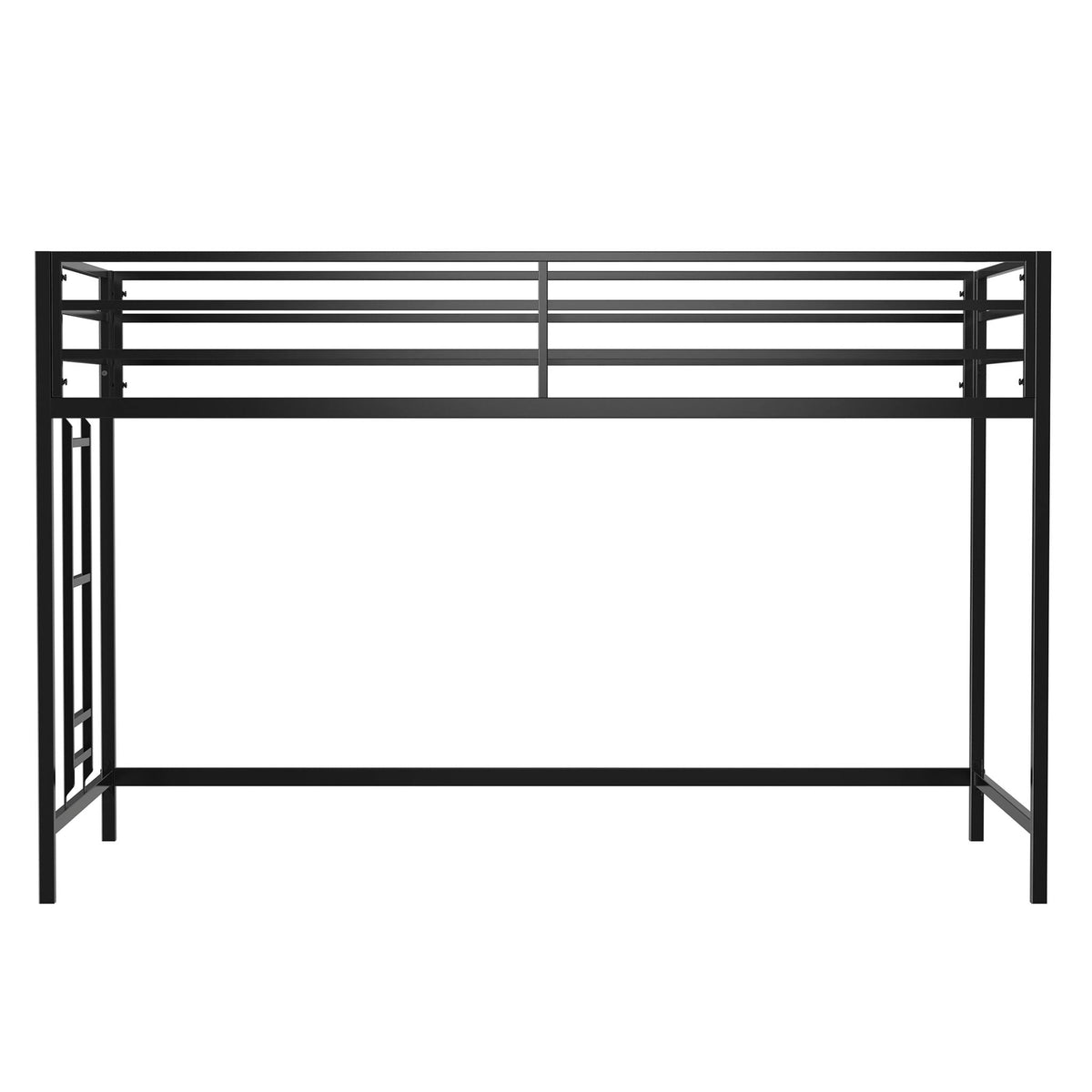 Black HouseOfZazla twin loft bed frame with full-length guardrails and reversible ladder on Tampa Home & Garden Store