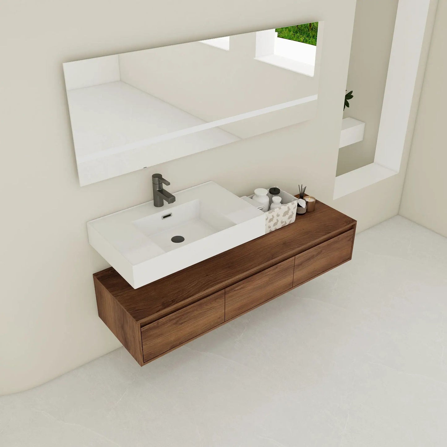 Modern Wall Mounted Vanity Resin Sink Drawer