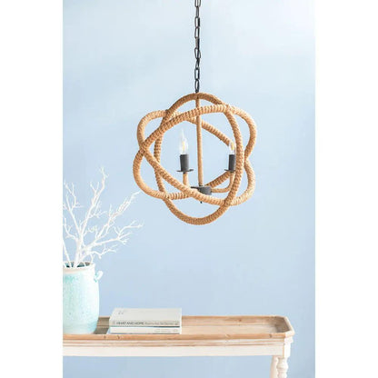 3-Light Farmhouse Rope Chandelier with beige rope and dark sockets, adjustable chain on Tampa Home & Garden Store