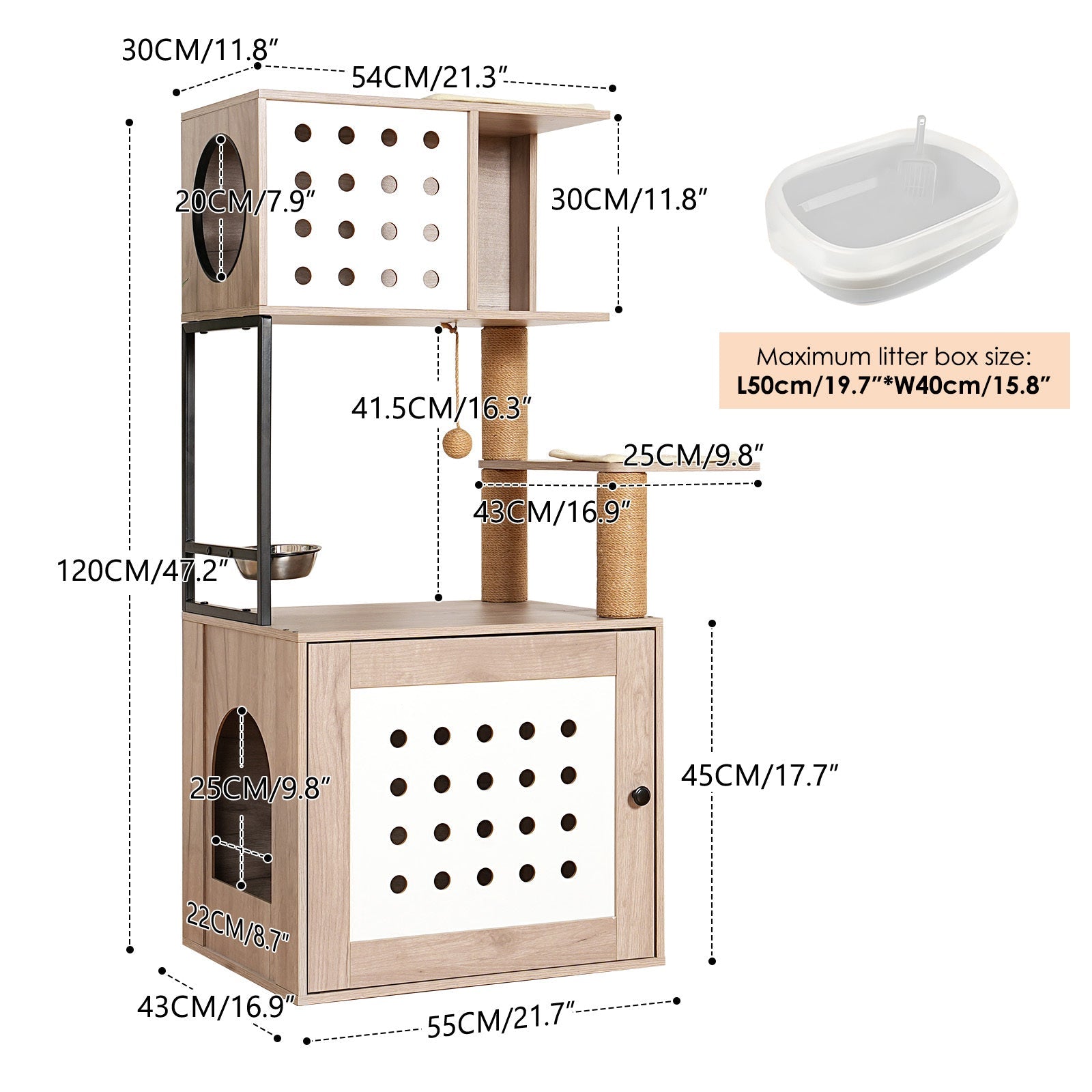 Cat Tree with Litter Box Enclosure and Large Hammock in natural wood finish by HouseOfZazla on Tampa Home & Garden Store