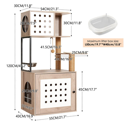 Cat Tree with Litter Box Enclosure and Large Hammock in natural wood finish by HouseOfZazla on Tampa Home & Garden Store