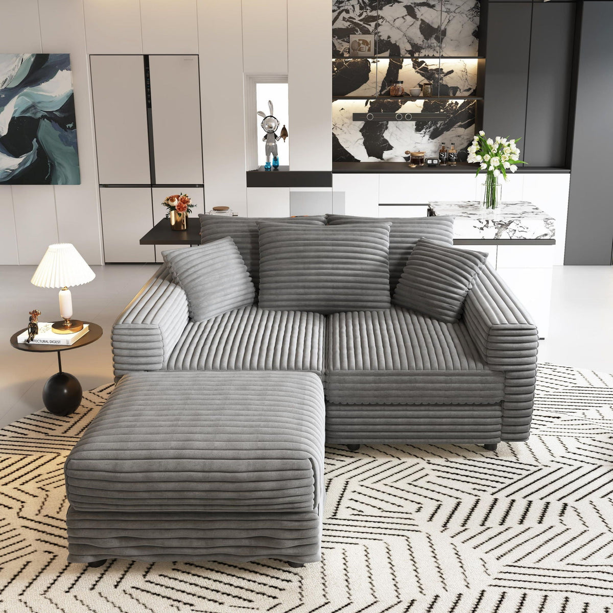 Deep Seat Sofa Bed With Ottoman and Soft Pillows