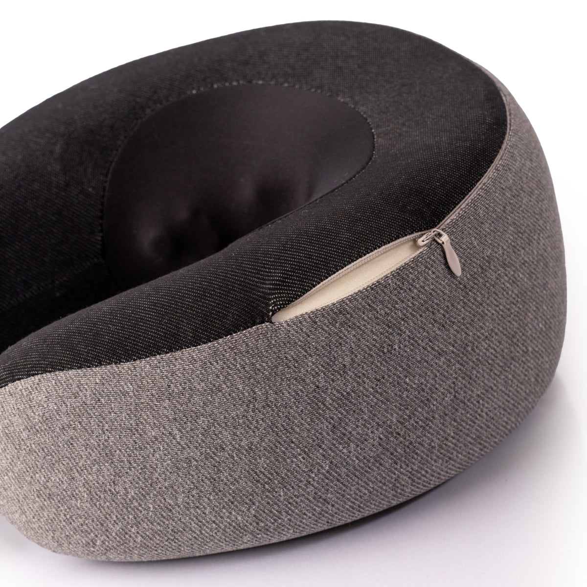 GhostBed Neck Massage Pillow by HouseOfZazla in dark gray knit fabric with beige zipper detail on Tampa Home & Garden Store