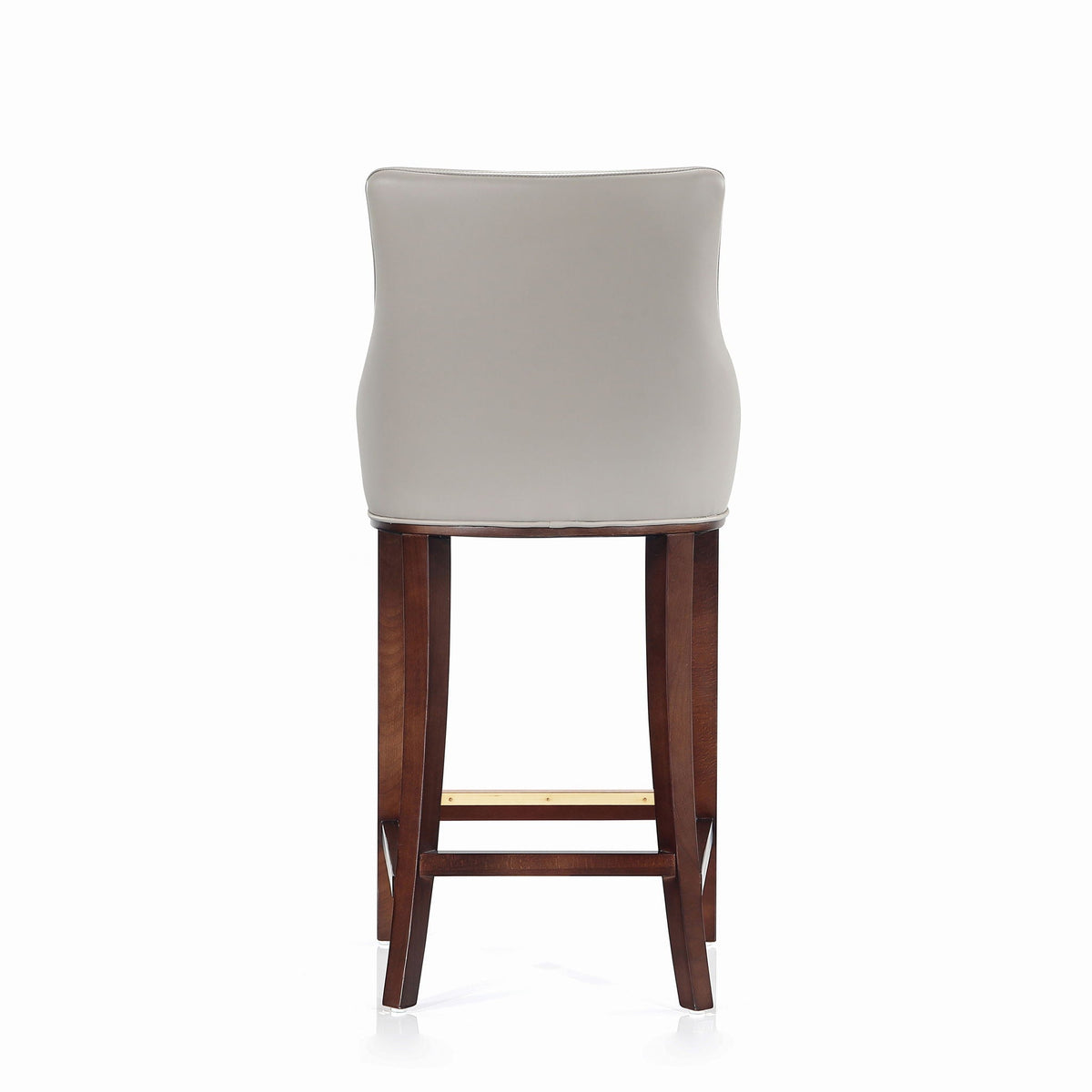 Shubert Barstool HouseOfZazla, bar-height chair with beige upholstery and dark wood legs on Tampa Home & Garden Store