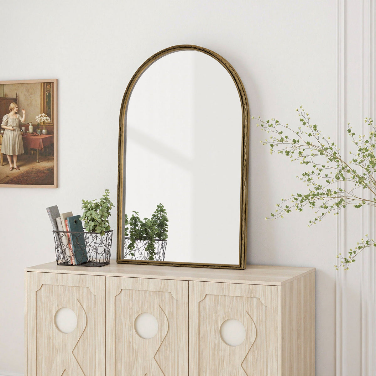 Arched wall mirror by HouseOfZazla with antique gold frame and shatterproof glass on Tampa Home & Garden Store