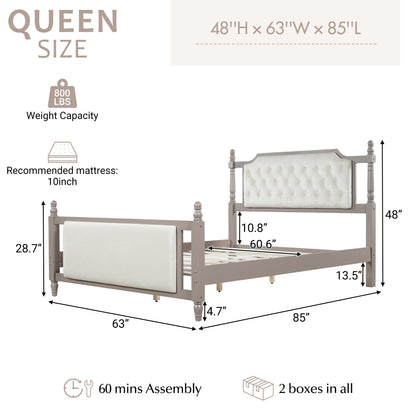 Queen size upholstered platform bed with tufted headboard in taupe HouseOfZazla 800 lbs capacity on Tampa Home & Garden Store