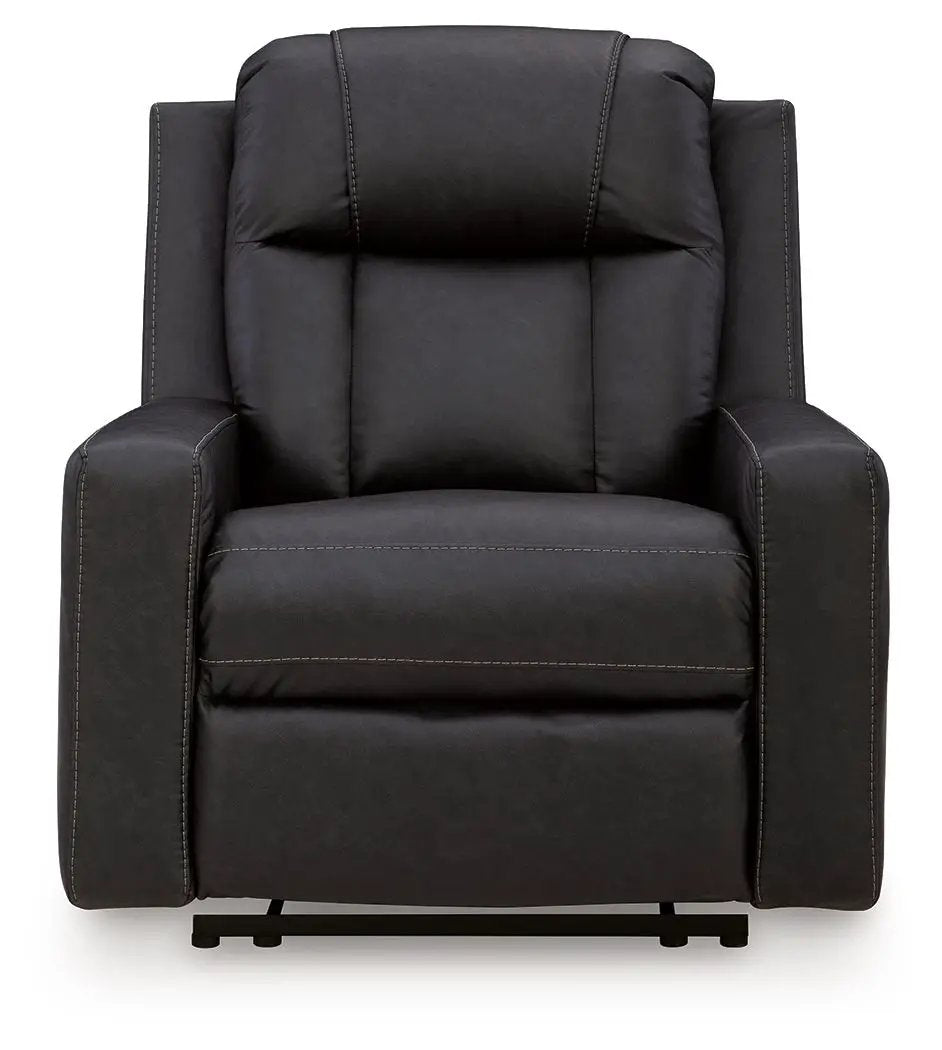 Mackmenville Zero Wall Recliner in black leatherette with contrast stitching on Tampa Home & Garden Store