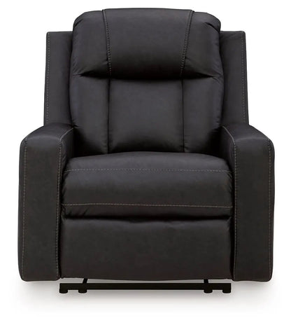 Mackmenville Zero Wall Recliner in black leatherette with contrast stitching on Tampa Home & Garden Store