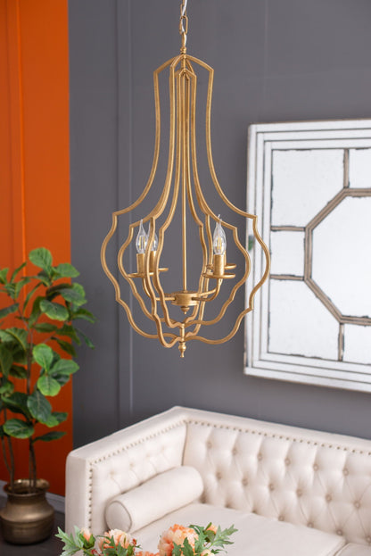 4-light gold chandelier with an open curved frame and adjustable chain by HouseOfZazla on Tampa Home & Garden Store