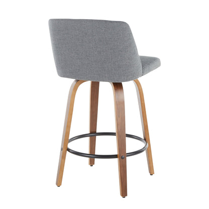Toriano mid-century modern counter stools set of 2, gray fabric, wood legs with ring footrest on Tampa Home & Garden Store