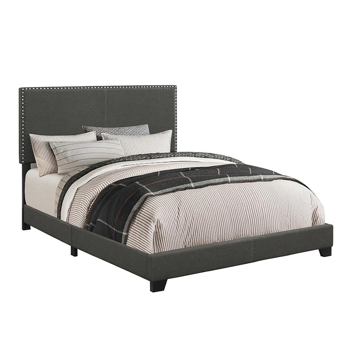 Upholstered full bed with charcoal nailhead trim by HouseOfZazla on Tampa Home & Garden Store