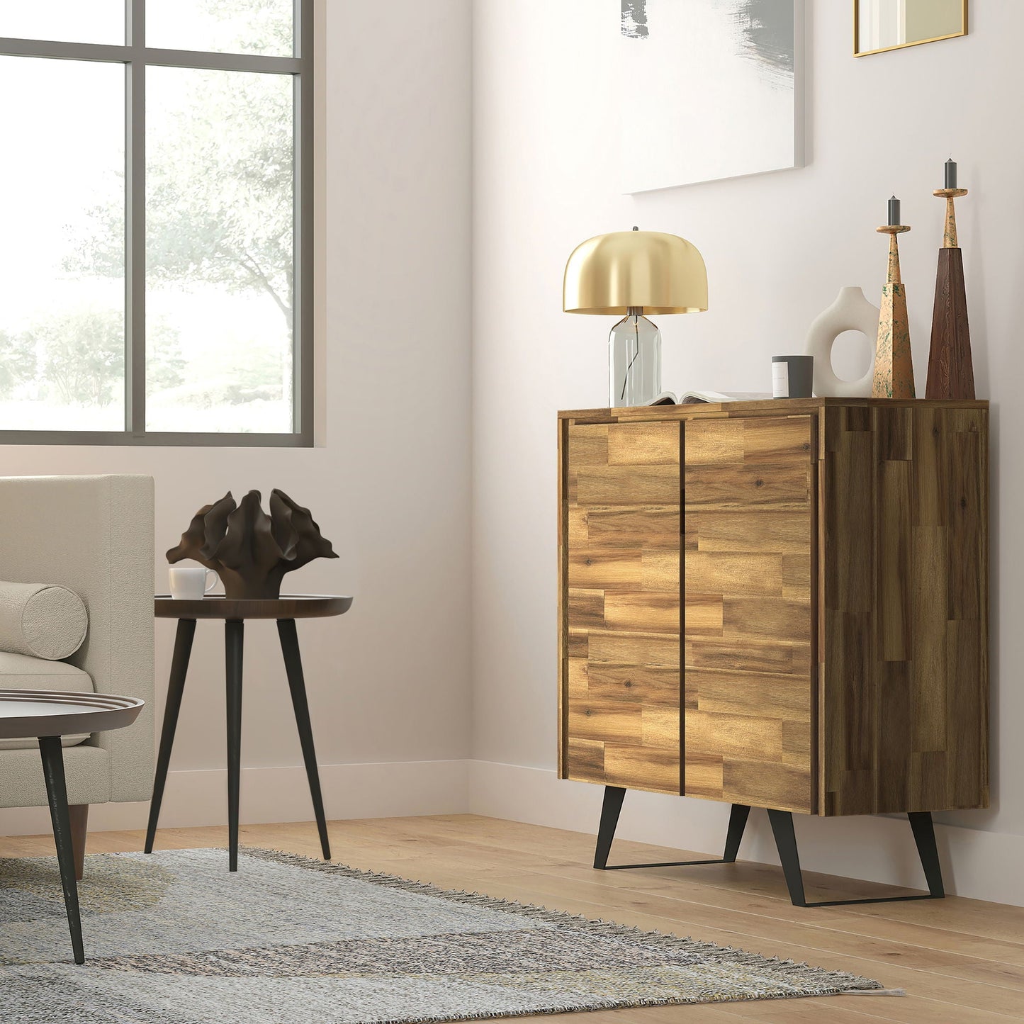 Lowry Medium Handcrafted Storage Cabinet by HouseOfZazla in warm wood with black legs on Tampa Home & Garden Store