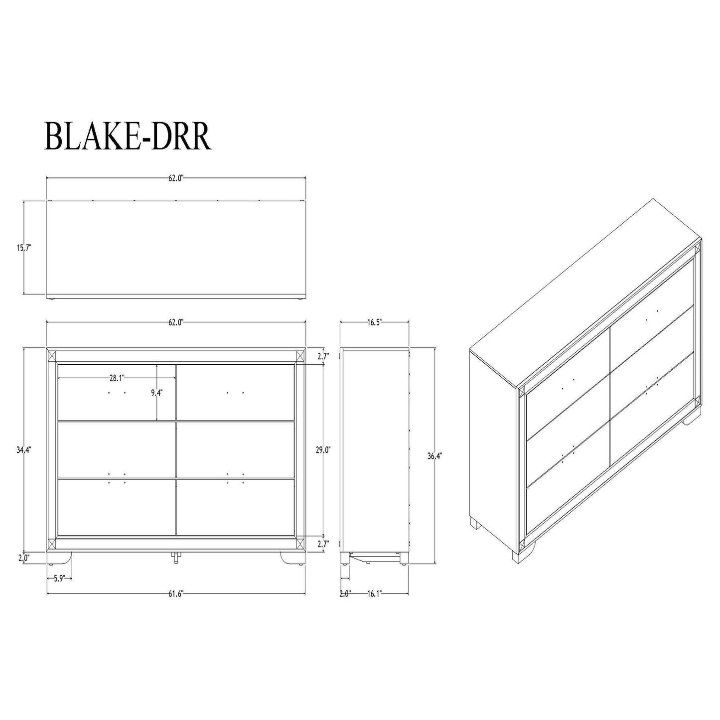 Black Glitter Dresser With Thick Bars And Drawers