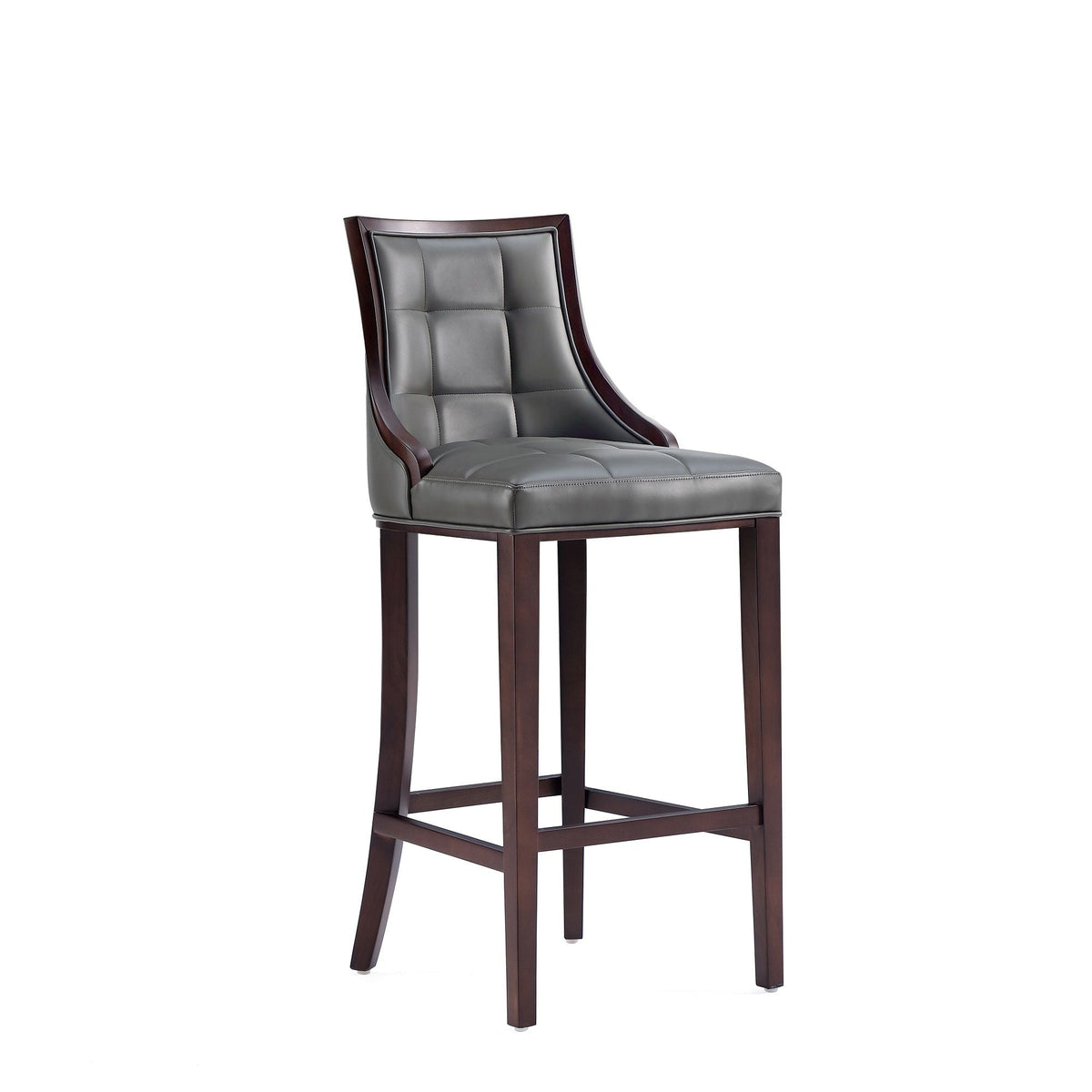 Bar-height stool with dark wood solid frame and gray tufted cushion by HouseOfZazla on Tampa Home & Garden Store