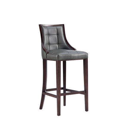 Bar-height stool with dark wood solid frame and gray tufted cushion by HouseOfZazla on Tampa Home & Garden Store