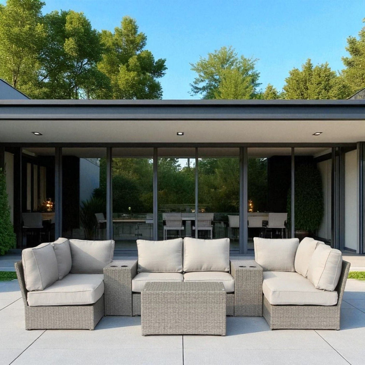 Comfortable modern patio rattan sectional set with cushions by HouseOfZazla on Tampa Home & Garden Store