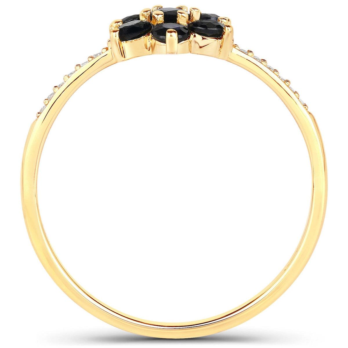 Ring 10K yellow gold with blue sapphire cluster centerpiece and pavé diamonds along the band on Tampa Home & Garden Store