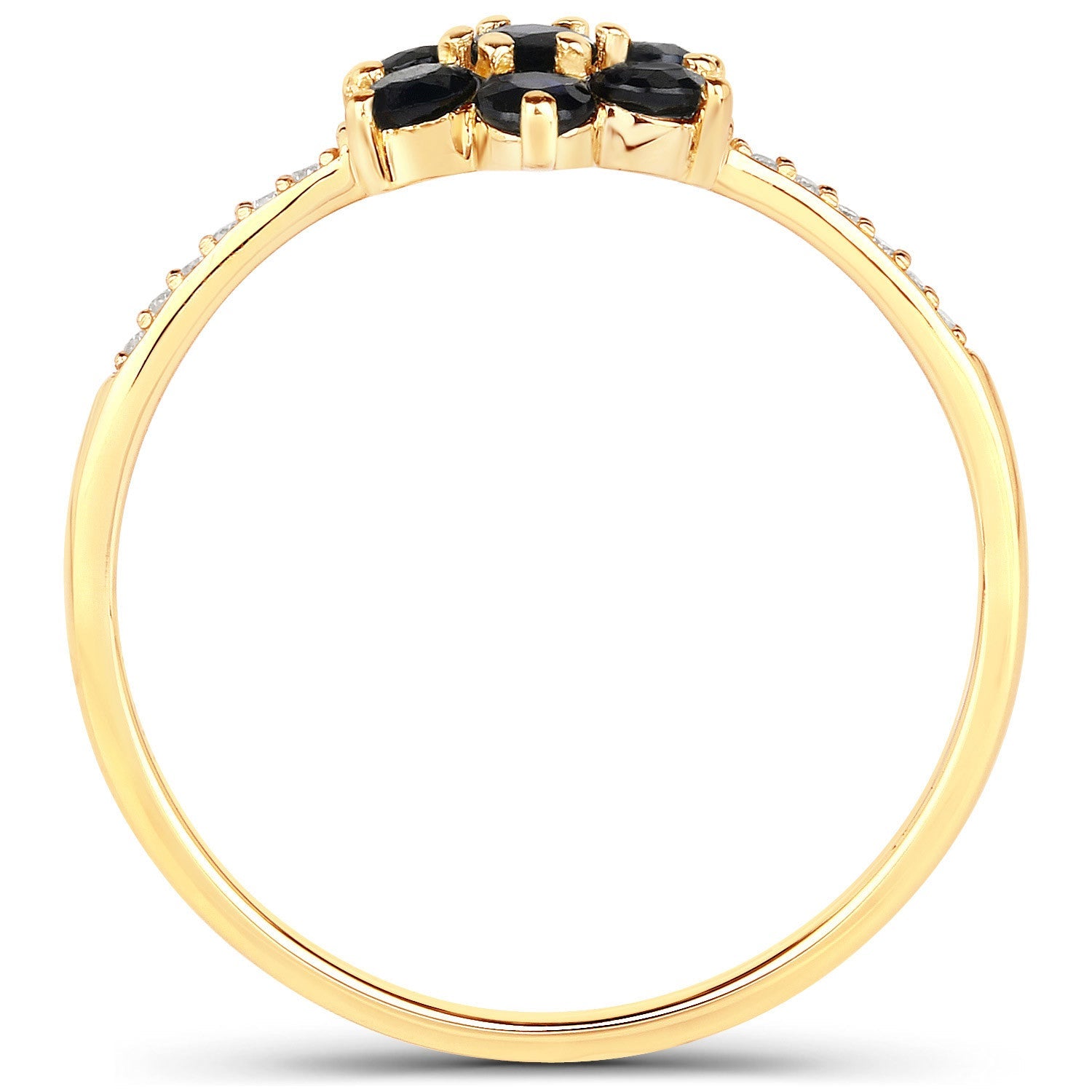 Ring 10K yellow gold with blue sapphire cluster centerpiece and pavé diamonds along the band on Tampa Home & Garden Store