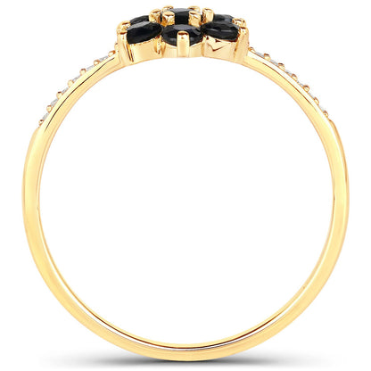 Ring 10K yellow gold with blue sapphire cluster centerpiece and pavé diamonds along the band on Tampa Home & Garden Store