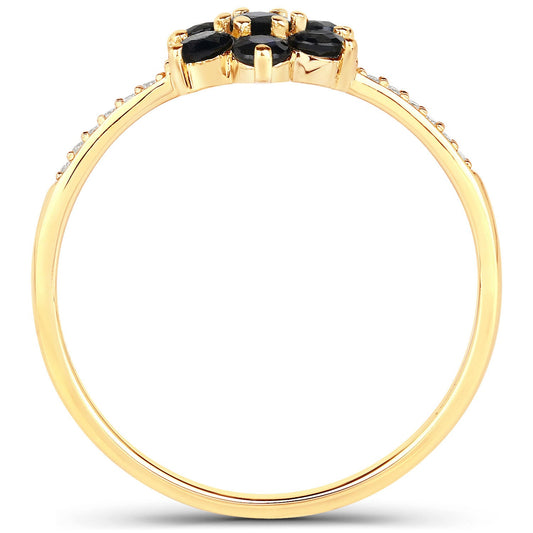 Ring 10K yellow gold with blue sapphire cluster centerpiece and pavé diamonds along the band on Tampa Home & Garden Store
