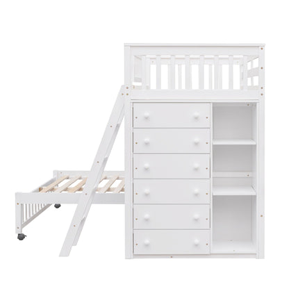 Bunk Bed With Six Drawers And Flexible Shelves