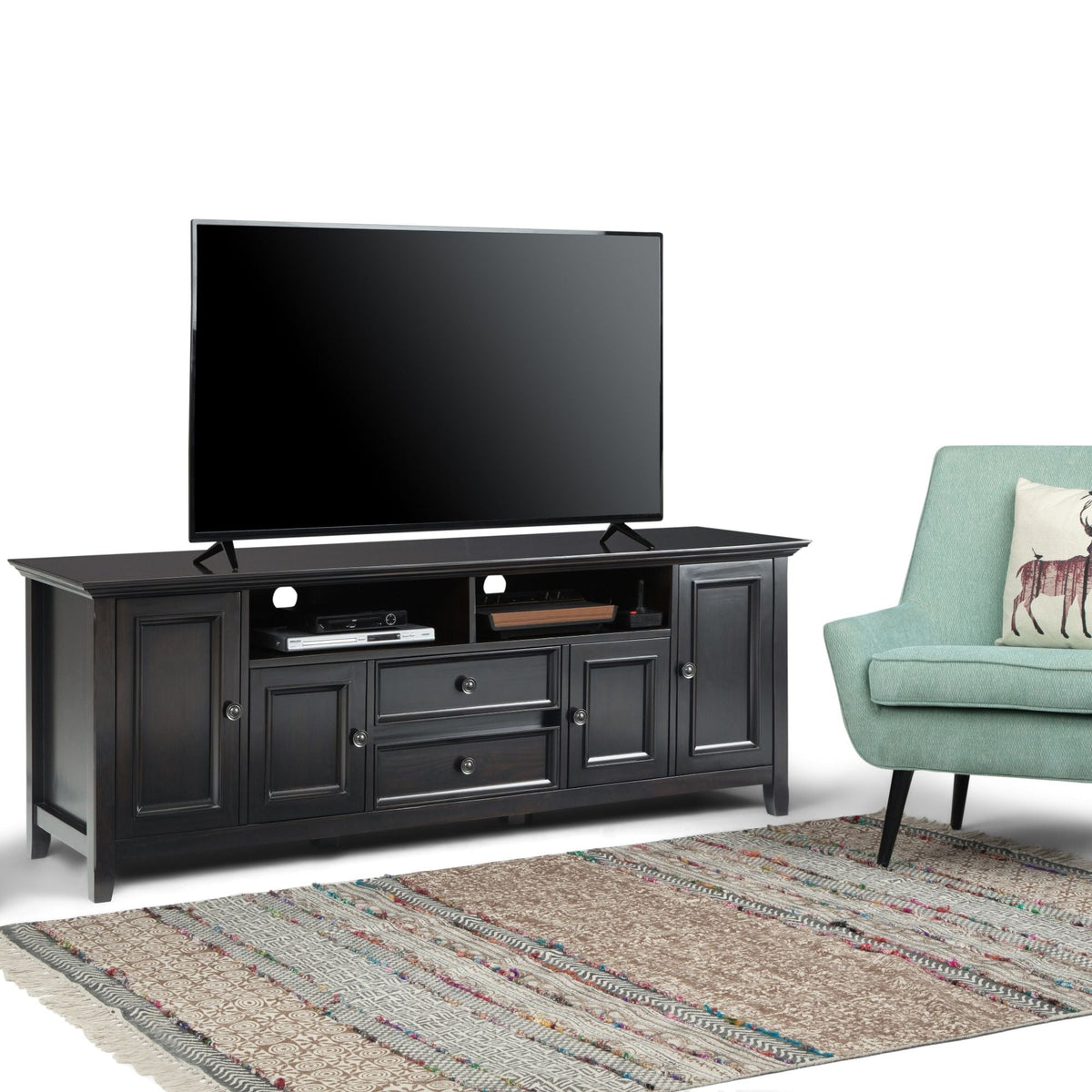 Handcrafted wide TV stand with ample storage in black finish HouseOfZazla on Tampa Home & Garden Store