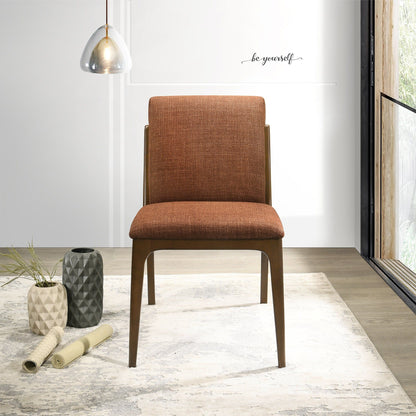 Single dining chair with brown upholstered fabric and wooden legs, modern style on Tampa Home & Garden Store