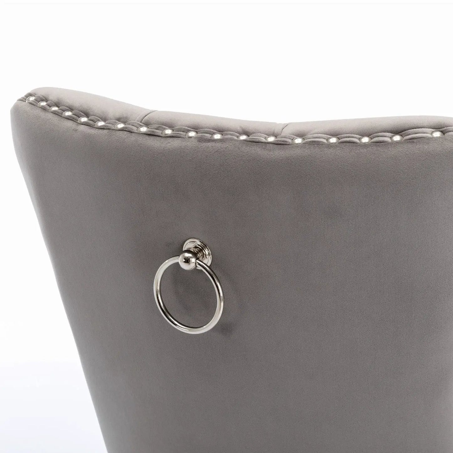 Nikki Contemporary Upholstered Dining Chair set of 2; grey fabric with ring pull detail on Tampa Home & Garden Store
