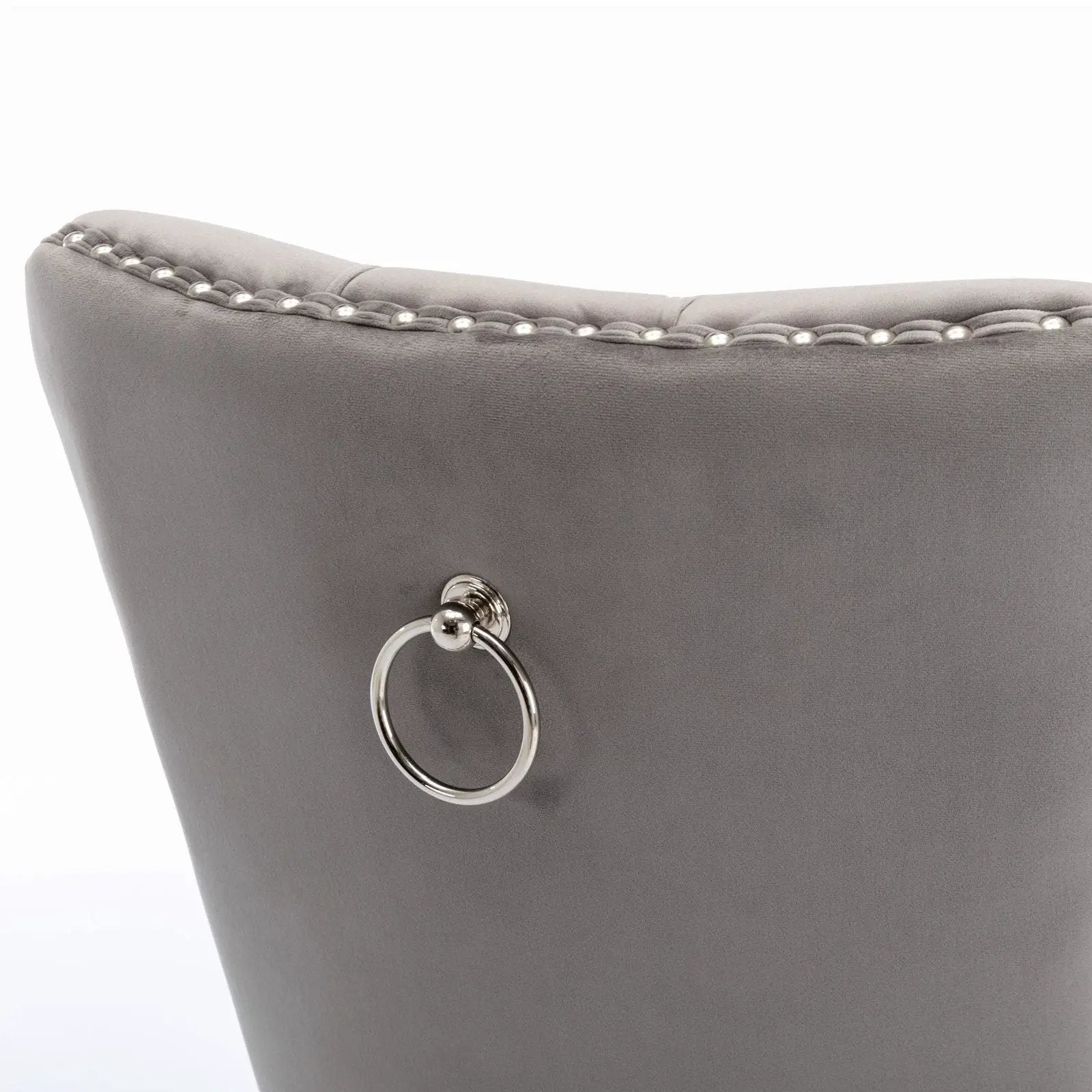 Nikki Contemporary Upholstered Dining Chair set of 2; grey fabric with ring pull detail on Tampa Home & Garden Store
