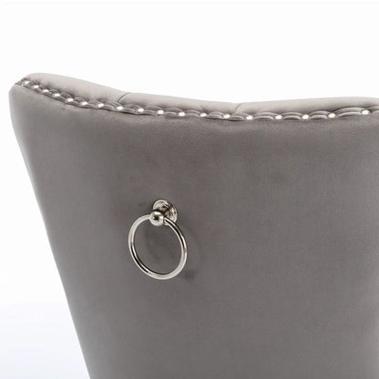 Nikki Contemporary Upholstered Dining Chair set of 2; grey fabric with ring pull detail on Tampa Home & Garden Store